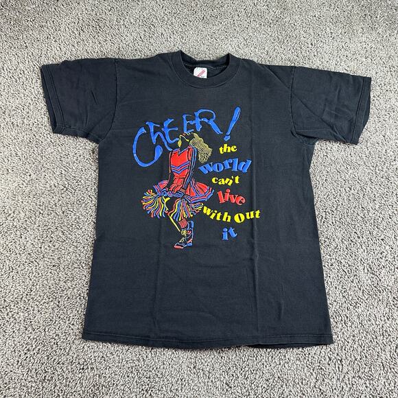 VTG 90s Cheerleading Shirt Womens M Puffy Print The World Can Live Without it - Picture 1 of 11